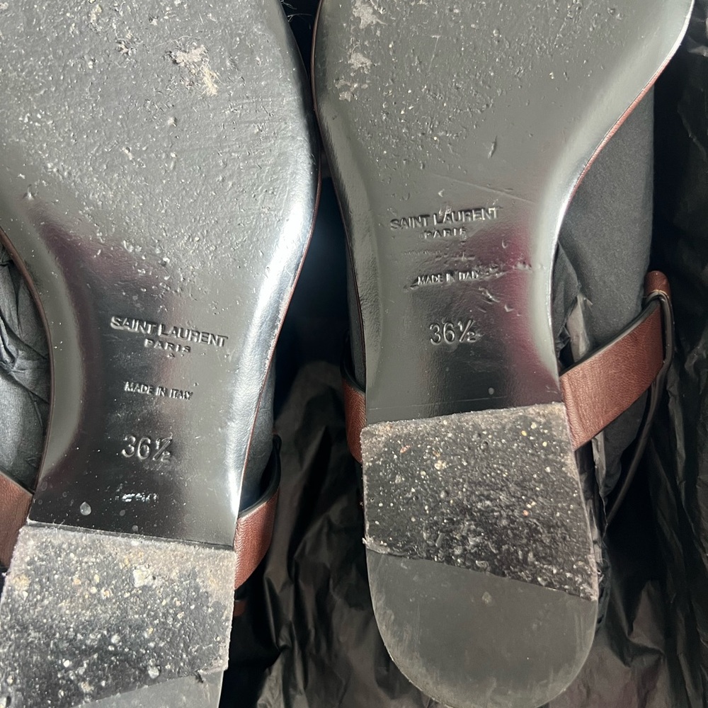 Saint Laurent Brown Sandals with Gold Logo - Picture 7 of 12
